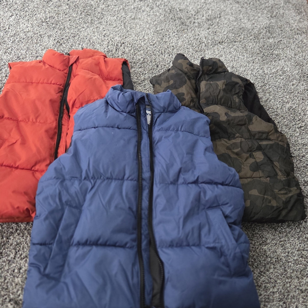 Old Navy Kids Puffer Vests - Red, Blue, and Camouflage